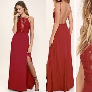 NBD Stephania Red Lace Open Back Slit Maxi Dress Size XS